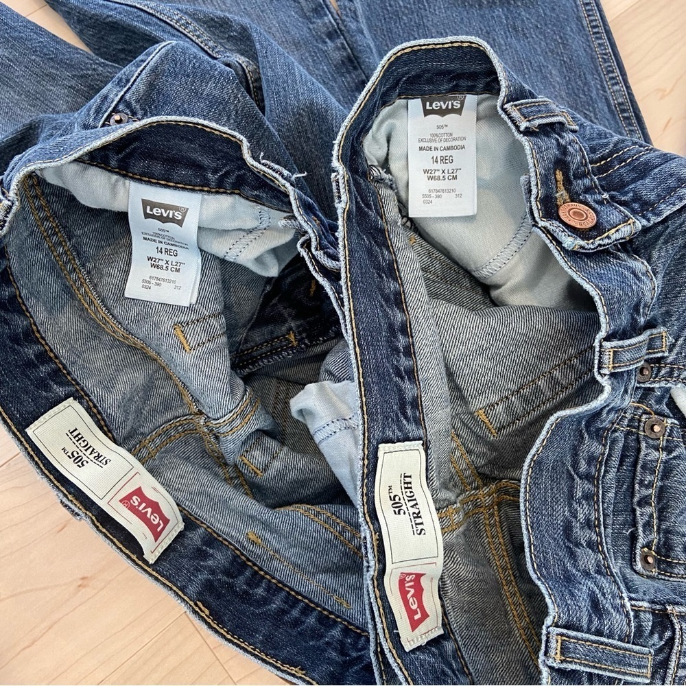 Levis men bundle 2 jeans 505 straight leg stretch blue denim size 27/youth 14 - Picture 5 of 11